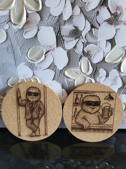 Set aus vier Kork-Untersetzern mit lasergravierten Faultier-Motiven

Kork-Untersetzer mit lustigem Faultier, das ein Bier trinkt

Runder Kork-Untersetzer mit alpinem Berg- und Wolf-Motiv

Weihnachtlicher Kork-Untersetzer mit dem Spruch "Kann Spuren von Weihnachtszauber enthalten"